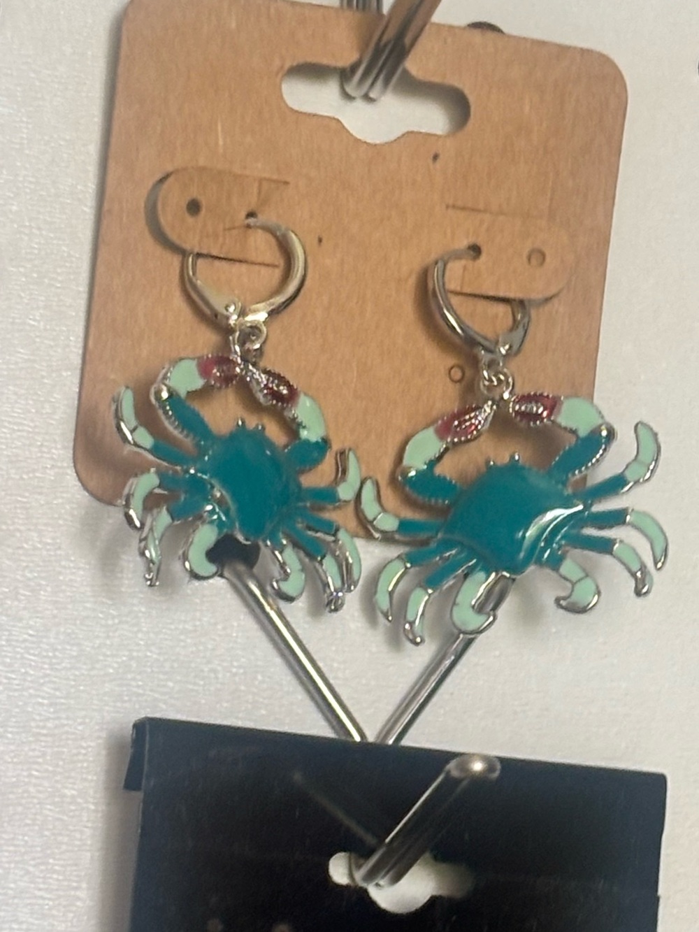 Crab Charm Teal Drop Earrings - Unbranded